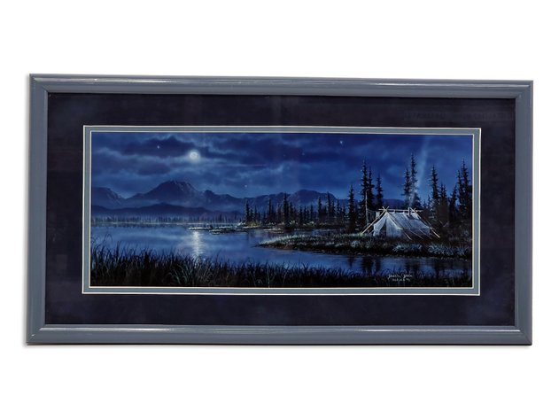 Darrel Bakk Print of Nighttime Lakeside Camp