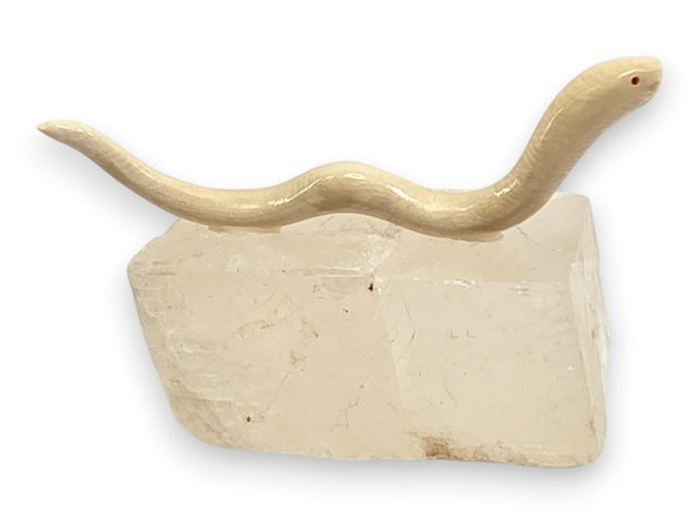 Updated Fossilized Ivory Ice Worm on Quartz