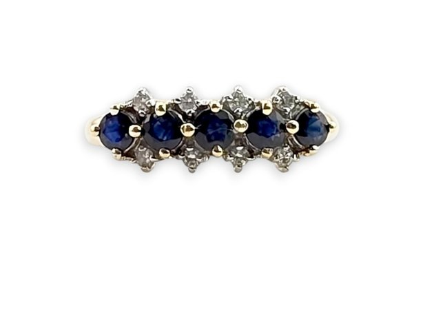 14k Yellow Gold Sapphire & CZ Ring - Size 7