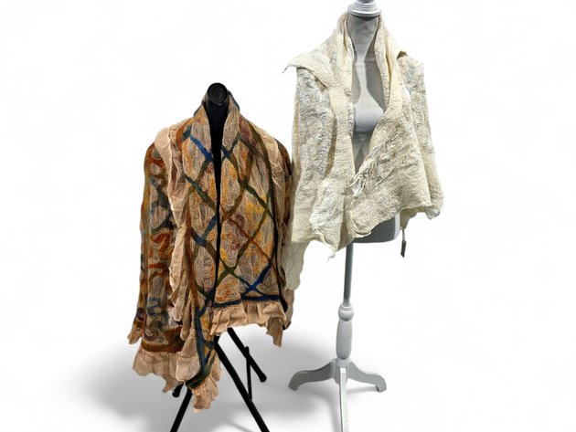 Distressed White Wool Wrap & Colorful Crisscross Wrap