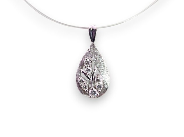 14k White Gold Florentine Finish Pendant w/ Diamond Floral Motif