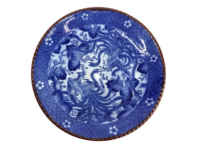 Japanese Igezara Blue & White Phoenix Charger, c. 1900