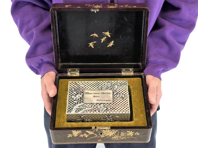 Chinese Export Silver Presentation Casket & Lacquer Case