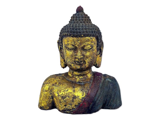 Gilt & Polychrome Iron Buddha Bust, Attributed Southeast Asian