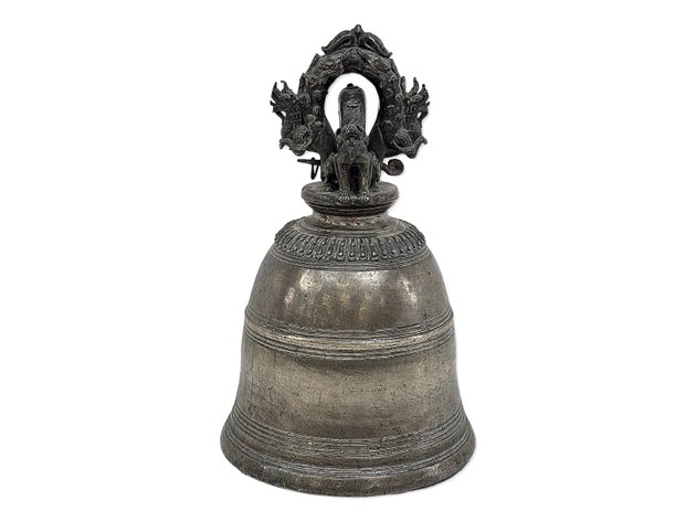 19th C. Burmese Bronze Monastery Bell with Chinthe