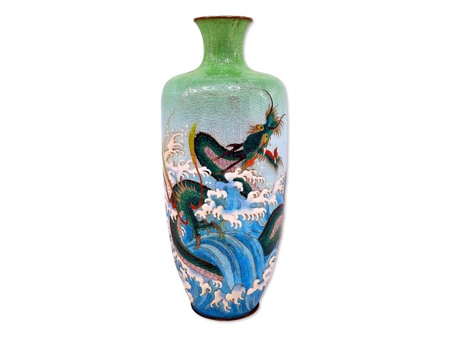 Meiji Japanese Ginbari Dragon & Waves Vase