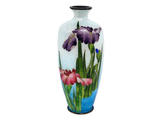 Meiji–Taisho Japanese Ginbari Cloisonné Iris Vase