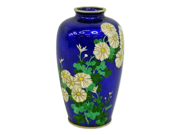 Hattori Japanese Ginbari Cloisonné Chrysanthemum Vase