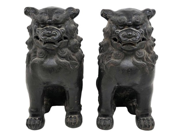 Pair of Chinese Bronze Guardian Lions, Republic Period