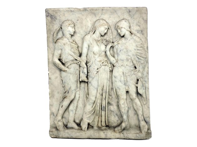 19th C. Italian Grand Tour Marble Orpheus, Eurydice & Hermes Relief