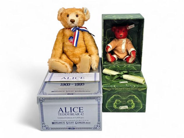 Steiff Alice Teddy Bear 42 & Baby Alfonzo Teddy Bears, c.1993-95