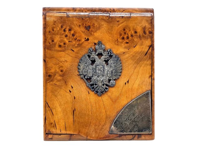 Russian Karelian Birch & Silver Cigarette Case, Dated 1940