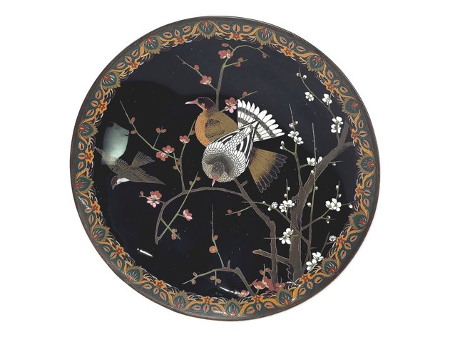 Meiji Japanese Cloisonné Bird & Plum Blossom Charger