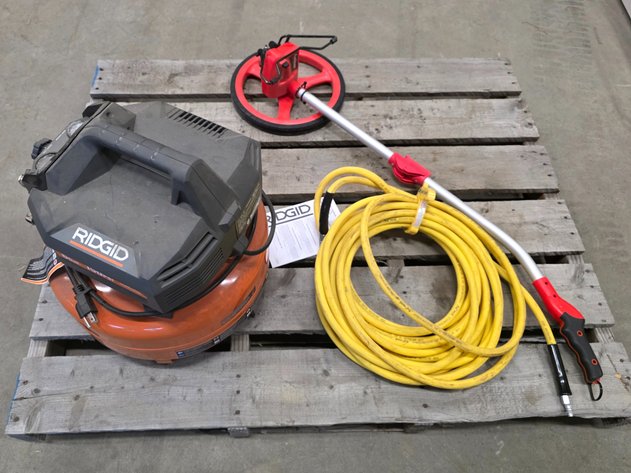 Crescent Lufkin Measuring Wheel & RIDGID 6-Gallon Air Compressor with Hose