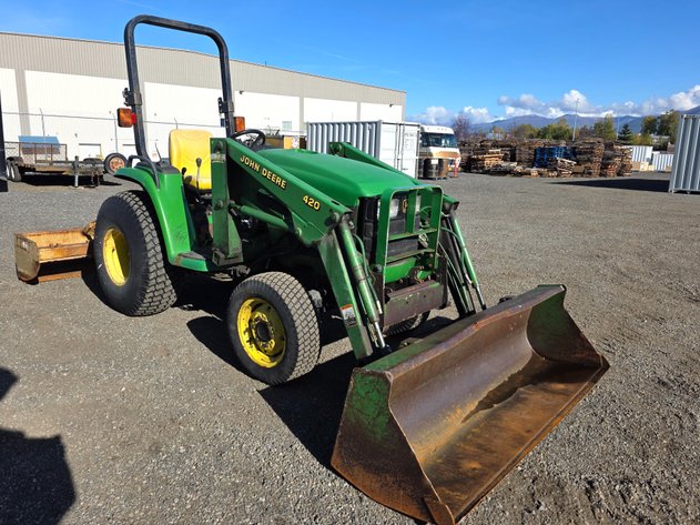 John Deere 4200 4WD Tractor with 420 Loader & Land Pride 6-Foot Box Blade