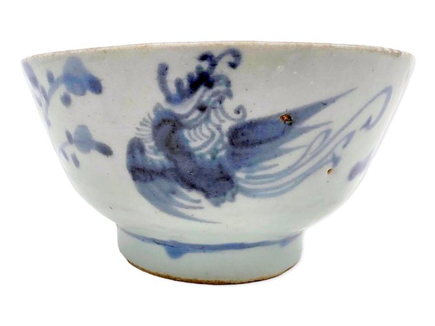 Chinese Blue & White Phoenix Bowl, Attributed 17th C.