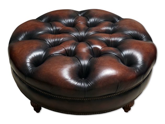 Round Tufted Leather Ottoman