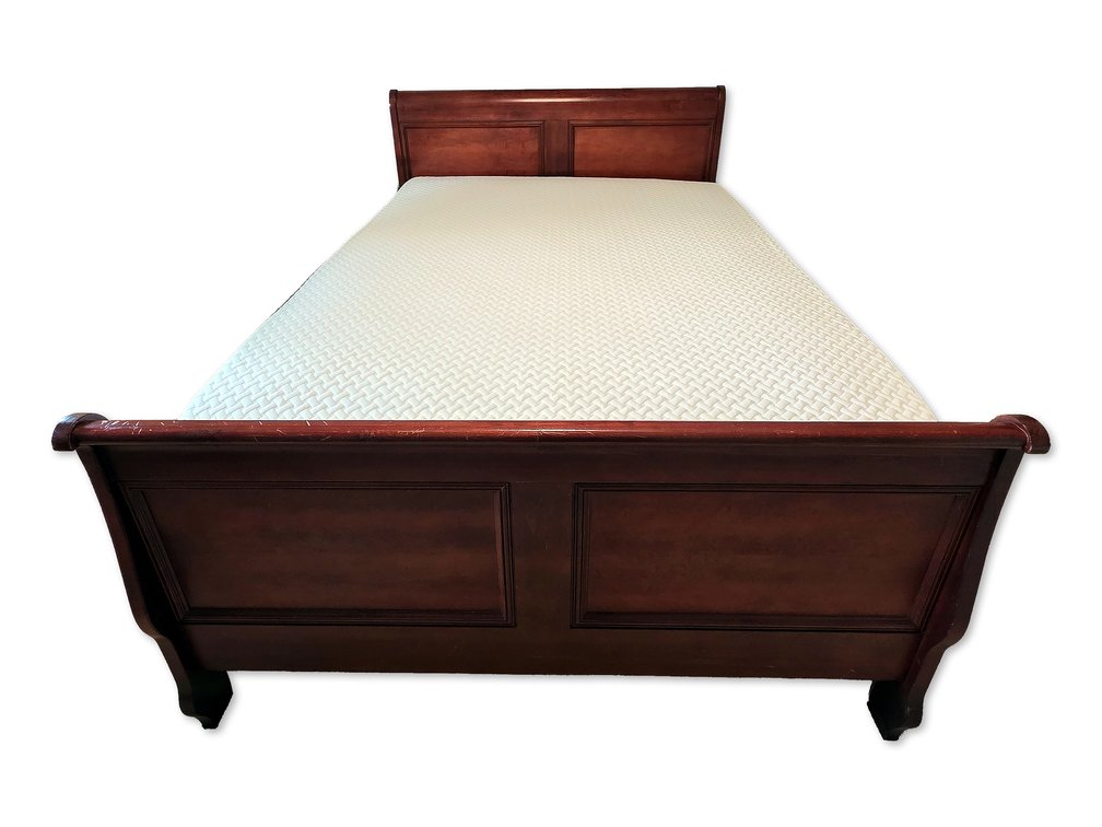 Cherry-Tone Sleigh Bed Frame with Raised-Panel Headboard & Footboard