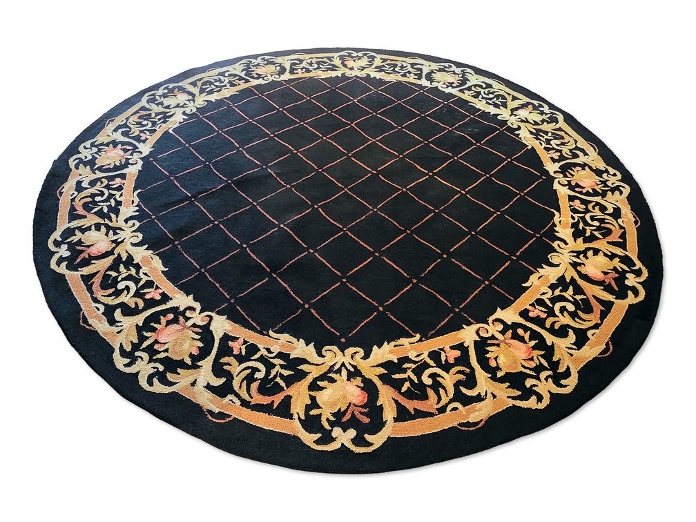 93-Inch Round Area Rug with Scrolled Floral Border