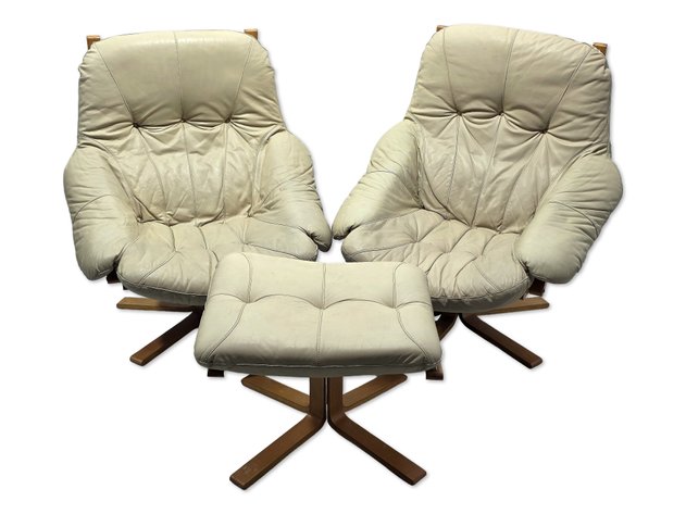 Mid-Century Modern Scandinavian-Style Lounge Chairs w/ Footstool
