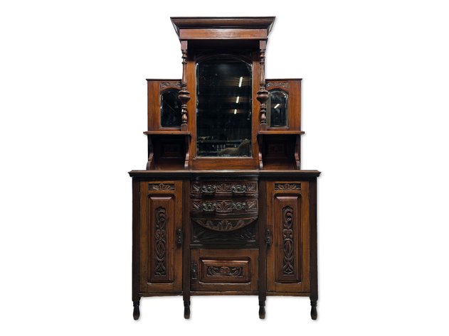 Antique Art Nouveau Multi-Tier Mirror Buffet w/ Hutch