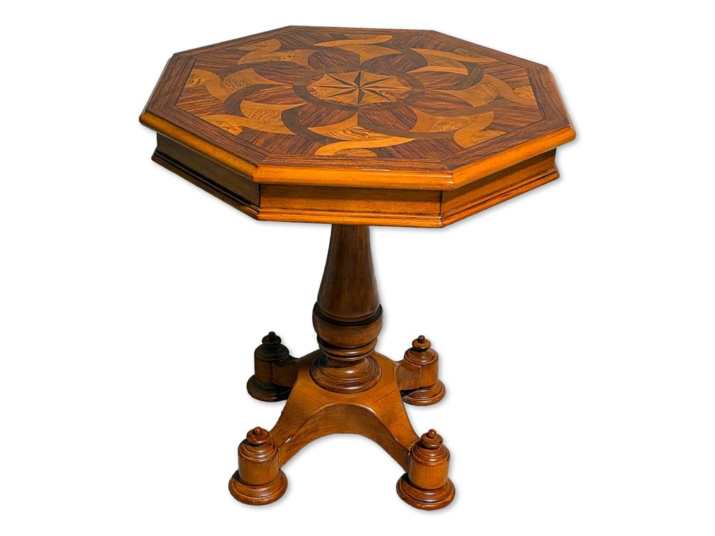 Octagonal Parquetry Pedestal Table with Star Medallion & Interlaced Inlay