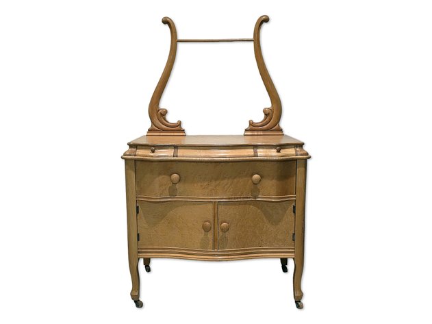 Vintage Birdseye Maple Dresser w/ Swan-Neck Mirror Frame