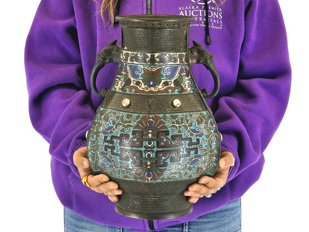 Archaistic Champlevé Bronze Vase, Probably Meiji Japanese