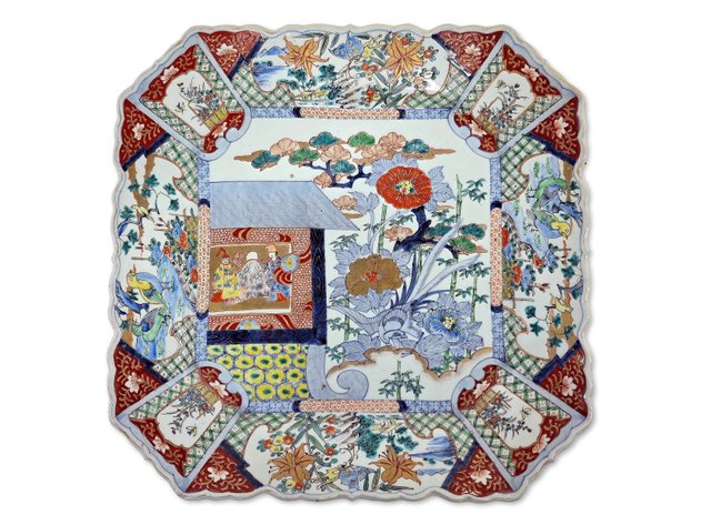 Large Japanese Imari Square Charger, Meiji