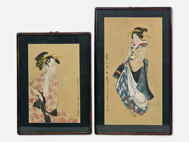 Two Japanese Bijin-ga Paintings, One After Utamaro