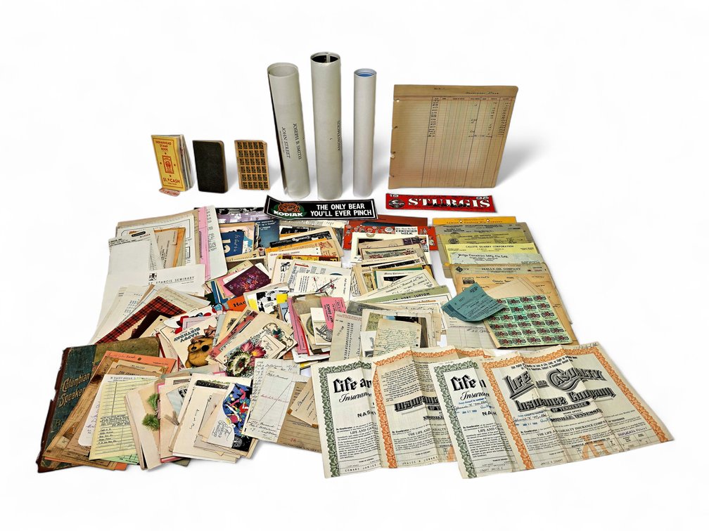 Prints, Indian Head Stamp Book, Historic Checks & Ephemera