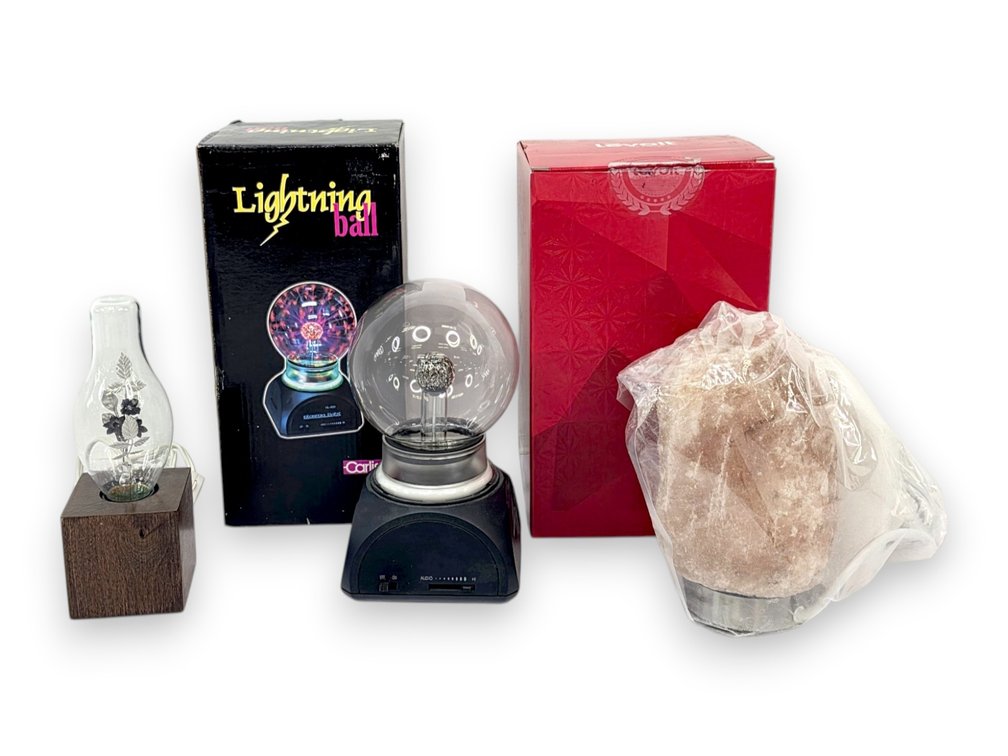 Salt Lamp, Lightning Ball Plasma Lamp & Aerolux Floral Bulb with Base