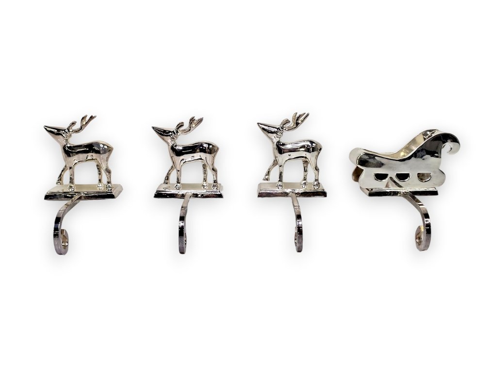 Four Reindeer & Sleigh Christmas Stocking Holders