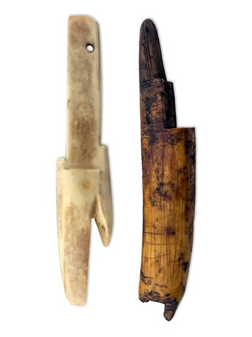 Pre-Contact Thule & Historic Eskimo Walrus Tusk Drum Handle Artifacts