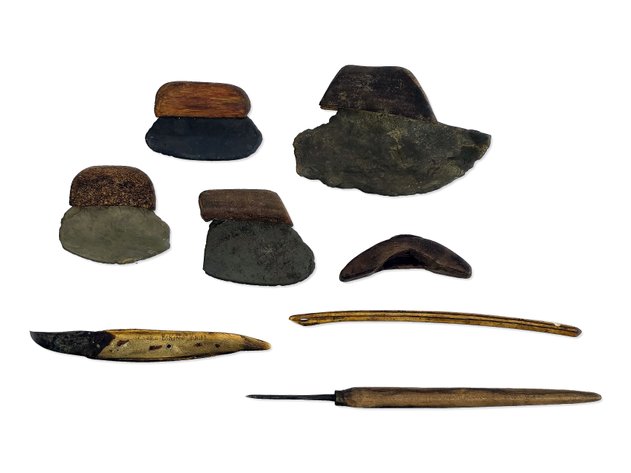 Eskimo Stone-Bladed Ulu Artifacts, Crooked Knife & Engraving Tool