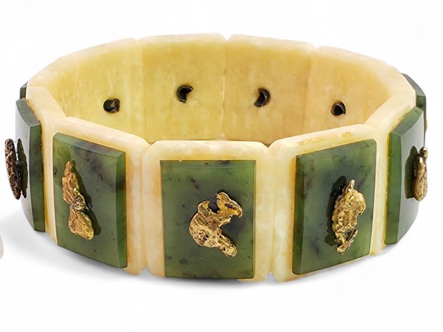 Kobuk Jade, Walrus Tusk & Alaskan Gold Nugget Stretch Bracelet