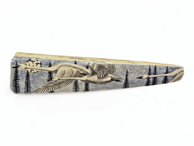 Richard Freeman — Scrimshaw Walrus Tusk with Swans in Moonlight