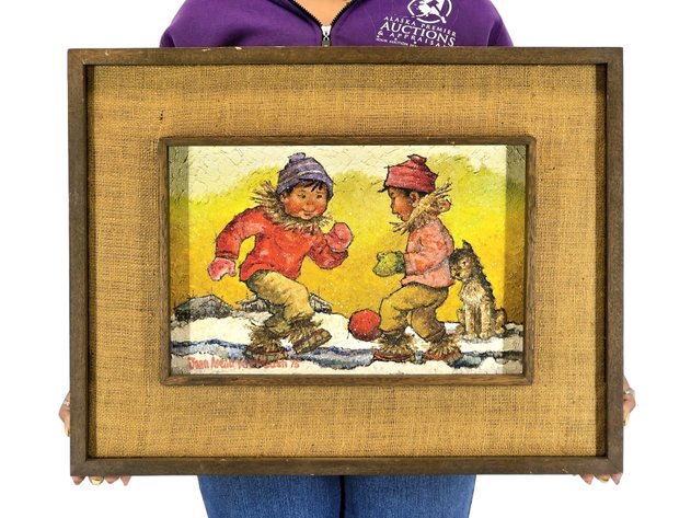 Joan Arend Kickbush Children at Play Oil Painting, 1975