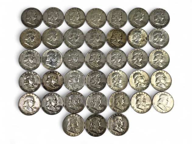 38x Franklin Silver Half Dollars