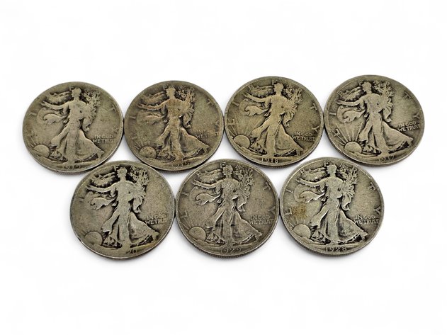 7x 1917-1929 Walking Liberty Silver Half Dollars