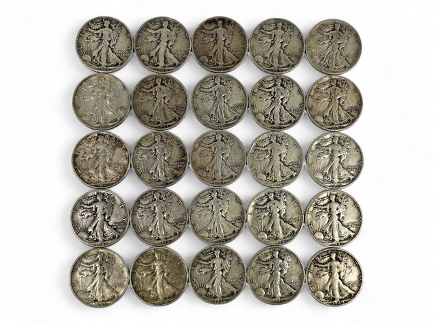 25x 1940-1946 Walking Liberty Silver Half Dollars