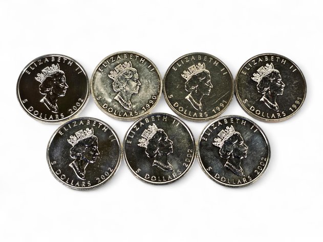 7x $5 1 ozt Canadian Silver Maple Leaf Coins