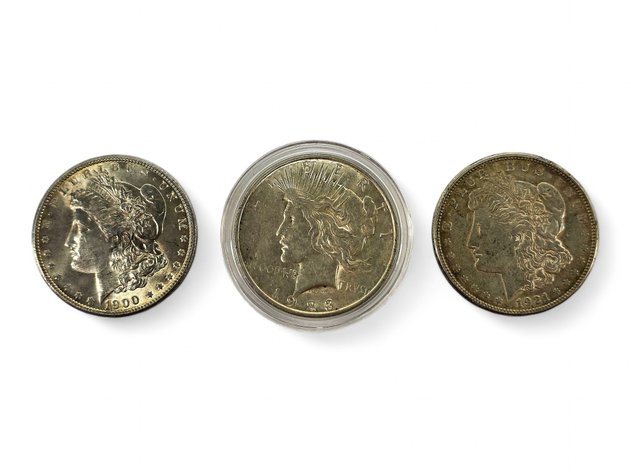 1900 & 1921 Morgan Silver Dollars w/ 1923 Peace Silver Dollar
