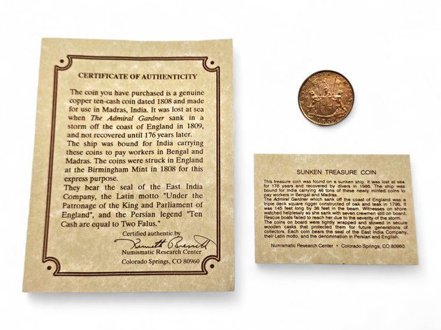 1808 East India Company Admiral Gardner Ten Cash Coin