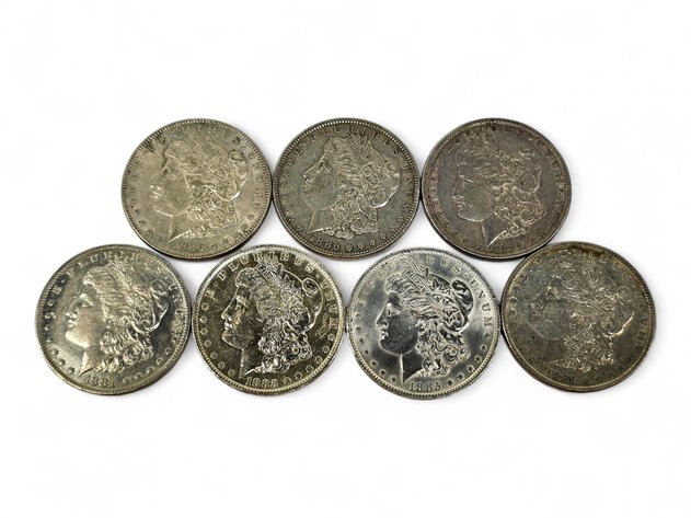 7x Morgan Silver Dollars, 1881-1889
