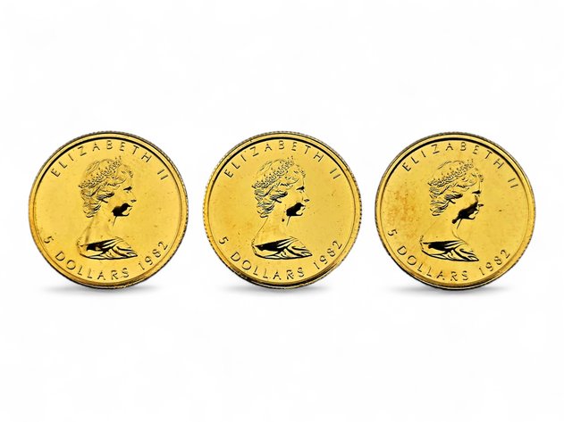 3x 1982 $5 1/10 ozt Canadian Gold Maple Leaf Coins