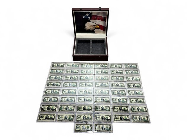 50x $2 Bill Collection w/ Colorized State Overprints & Storage Case
