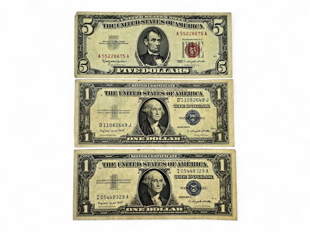 1963 $5 United States Note w/ 1935-G & 1957-A $1 Silver Certificates