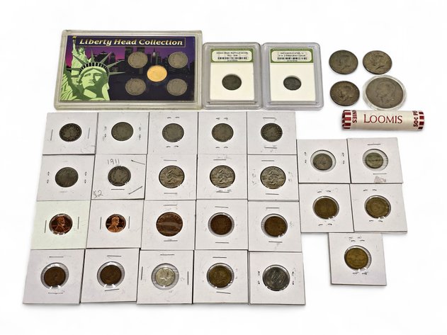 Liberty Head & Buffalo Nickels, Kennedy Half Dollars, Washington Quarters & World Coins