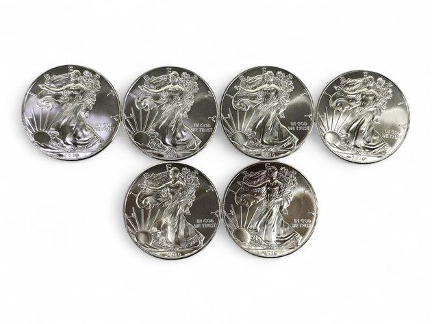 6x 2010 $1 1 ozt American Silver Eagle Coins